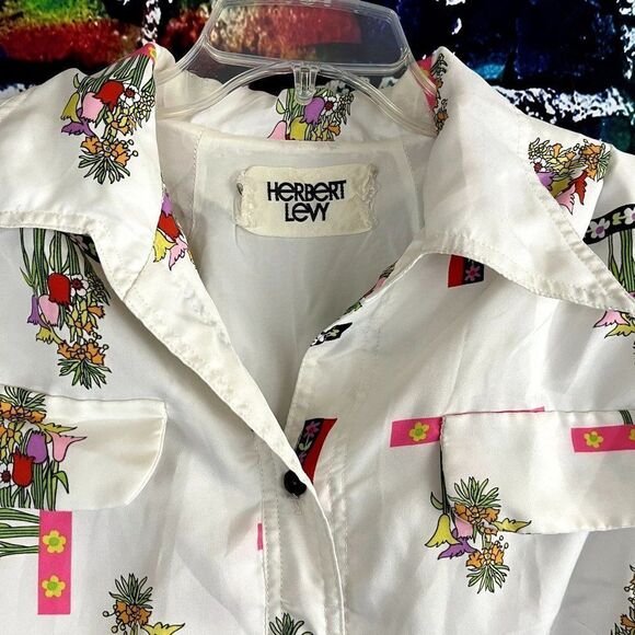 Vintage Herbert Levy Floral Print Button Down House Coat Dress XL - Picture 6 of 14